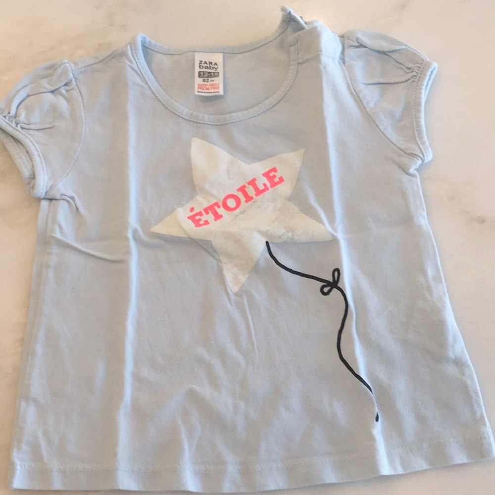 Zara Girls Baby Blue S/S Tee-Size 12/18 Months